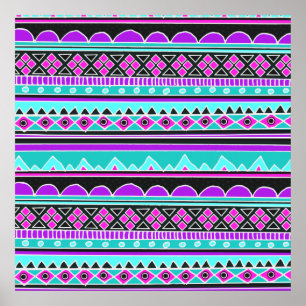 Bright Blue and purple tribal pattern Poster