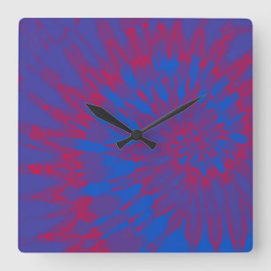 Bright Blue and Red Spiral Tie Dye Clock