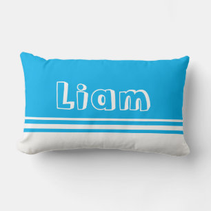 Bright Blue and White Boys Name Reading Nook Lumbar Cushion