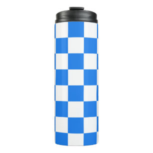 Bright Blue and White Checkers Thermal Tumbler