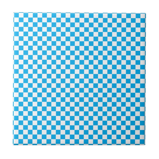 Bright Blue and White Chequerboard Tile (Front)
