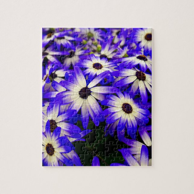 Bright Blue and White Digital Flowers Jigsaw Puzzle (Vertical)