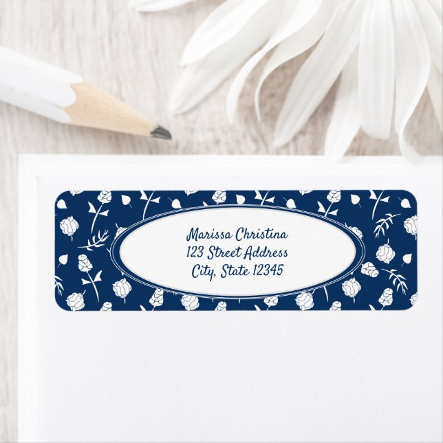 Bright Blue and White Floral Pattern Label (Insitu)