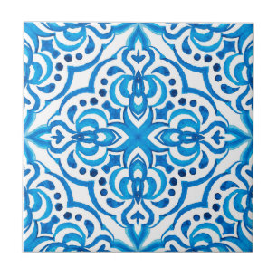 Bright Blue and White Moroccan  Tile