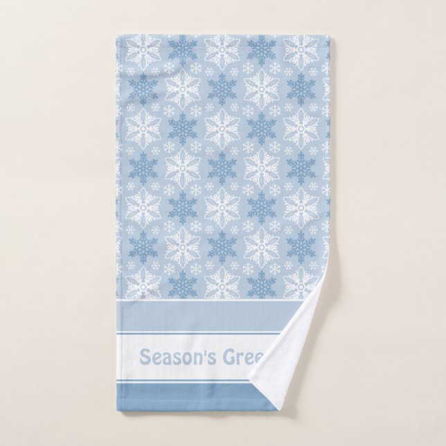 Bright Blue and Winter White Snowflake Pattern Bath Towel Set (Hand Towel)