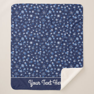Bright Blue and Winter White Snowflake Pattern Sherpa Blanket
