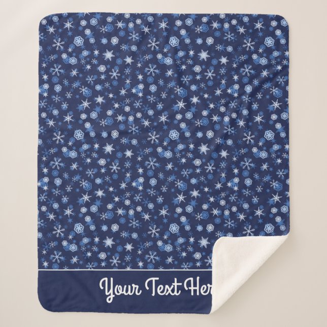 Bright Blue and Winter White Snowflake Pattern Sherpa Blanket (Front)