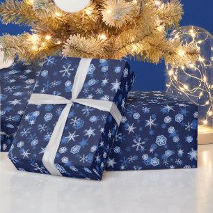 Bright Blue and Winter White Snowflakes Pattern Wrapping Paper