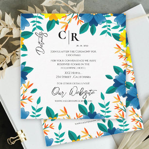 Bright Blue and Yellow Floral Wedding Details Enclosure Card