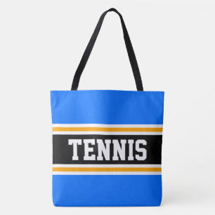 Bright Blue Athletic Black Orange TENNIS Stripes Tote Bag