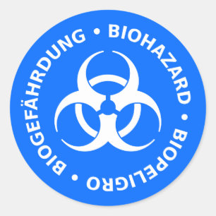 Bright Blue Biohazard Warning Sticker