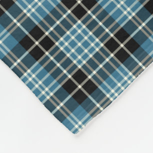 Bright Blue, Black and White Clan Clark Tartan Fleece Blanket