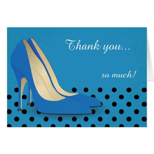 Bright Blue, Black Polka Dots and Red Pumps Card