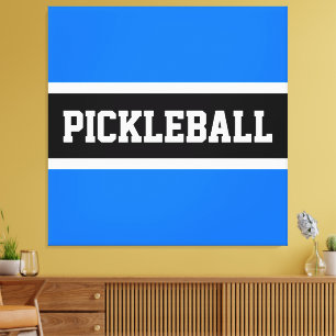 Bright Blue Black Stripes Sporty PICKLEBALL Text Canvas Print