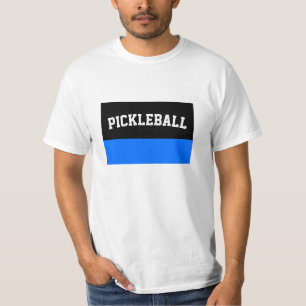 Bright Blue Black Stripes Sporty Pickleball Text T-Shirt