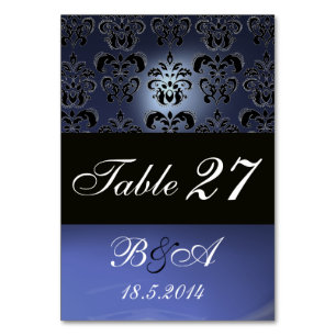 BRIGHT BLUE BLACK WHITE CLASSY DAMASK MONOGRAM TABLE NUMBER
