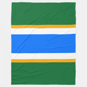 Bright Blue Bold Green White Yellow Racing Stripes Fleece Blanket