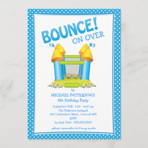 Bright Blue Bouncy House Birthday Party Invitation