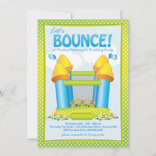 Bright Blue Bouncy House Birthday Party Invitation
