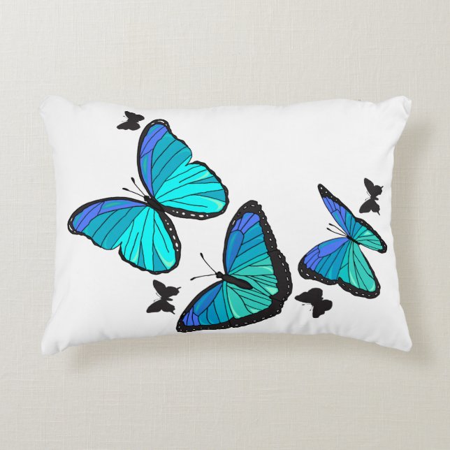 Bright Blue Butterflies in Flight Illustration Decorative Cushion (Front)