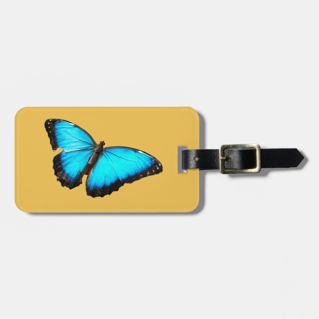 Bright blue butterfly luggage tag (Front Horizontal)