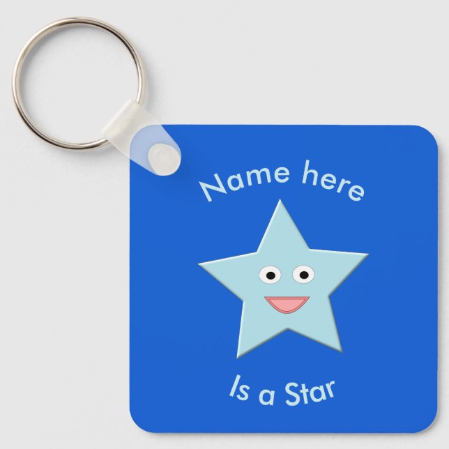 Bright Blue Celebration Star Custom Key Ring (Front)