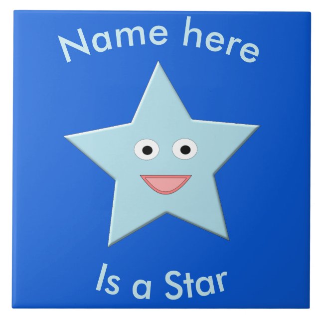 Bright Blue Celebration Star Custom Tile (Front)