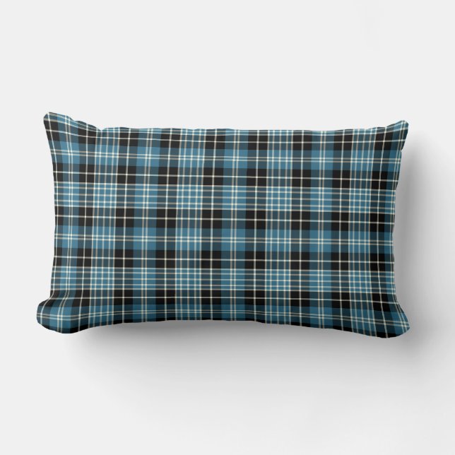 Bright Blue Clark Clan Scottish Plaid Lumbar Cushion (Front)