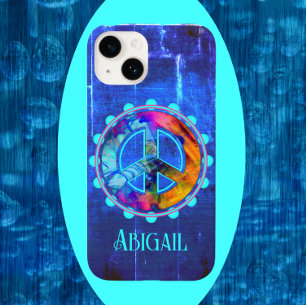 Bright Blue Cool Colorful Blast Peace Sign iPhone 14 Case