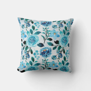 Bright Blue Country Floral Pattern Cushion