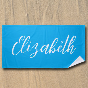 Bright Blue Customised Handwritten Script Cool Beach Towel