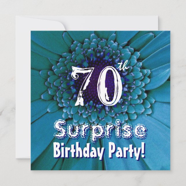 Bright Blue Daisy 70th Surprise Birthday Template (Front)