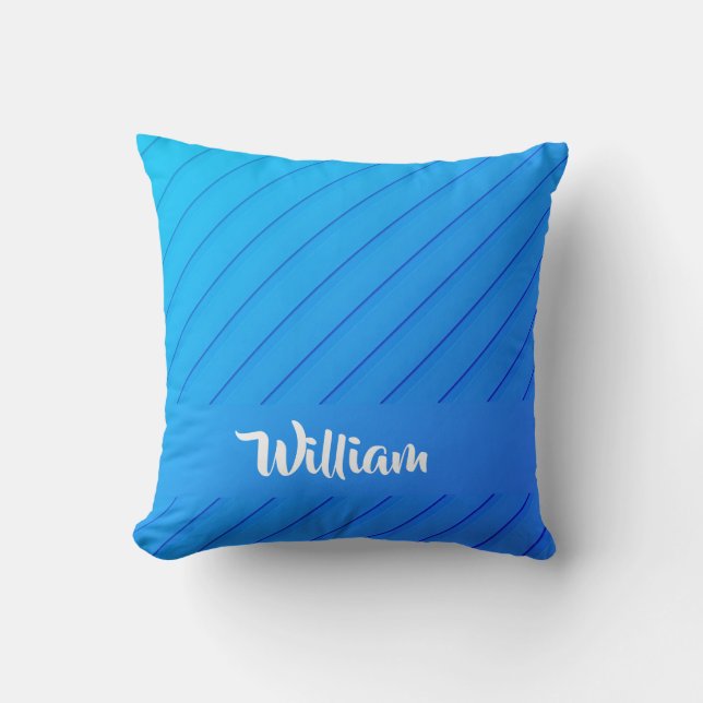 Bright blue diagonal lines textured cushion (Front)