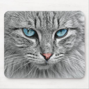 Bright Blue Eyes   Monochrome   Cat Portrait Mouse Mat