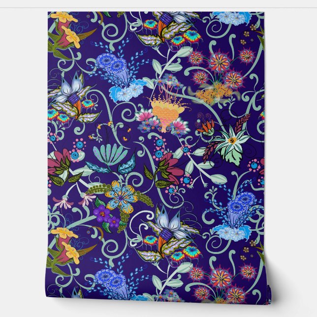 Bright Blue Fairyland Flowers Beautiful  Wallpaper (Unrolling)