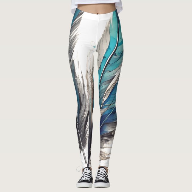 Bright blue feather trio leggings (Front)