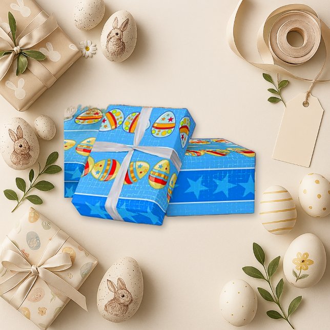 Bright Blue Festive Easter Egg  Wrapping Paper (Creator Uploaded)
