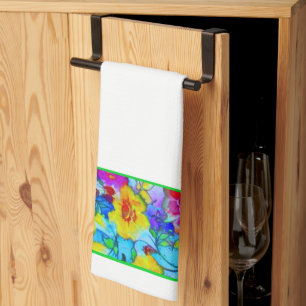 Bright blue floral kitchen towel