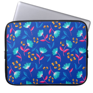 Bright Blue Floral painted Laptop Sleeve
