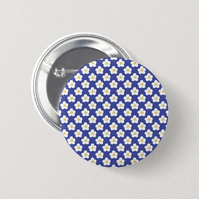 Bright Blue Floral Pattern 6 Cm Round Badge (Front & Back)