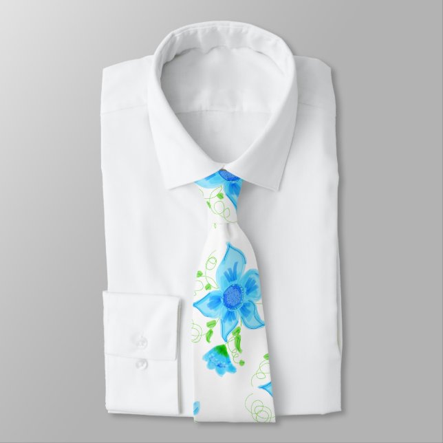 Bright blue floral tie (Tied)