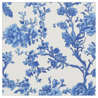 Bright Blue Floral Toile Pattern Fabric