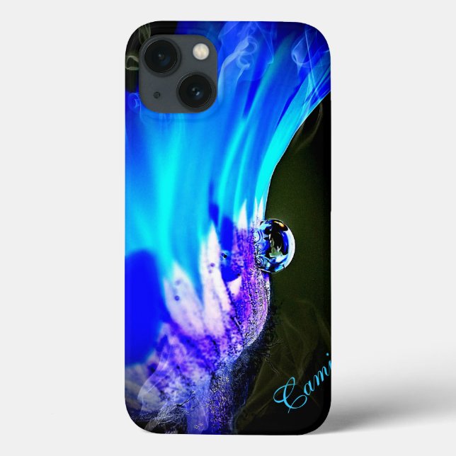 Bright Blue Flower W/Water Drop iPad *Personalise Case-Mate iPhone Case (Back)