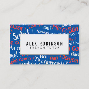Bright blue french language tutor business card