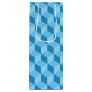 BRIGHT BLUE GEOMETRIC CUBE PATTERNS WINE GIFT BAG
