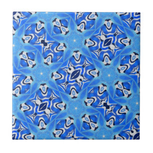 Bright blue geometric stars white tile