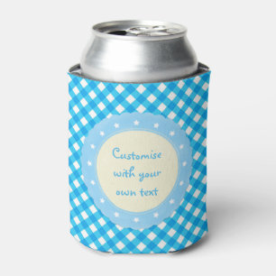 Bright Blue Gingham Custom Text Can Cooler