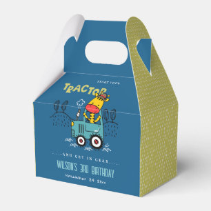 Bright Blue Giraffe In Farm Tractor Boys Birthday Favour Box