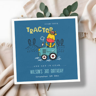 Bright Blue Giraffe In Farm Tractor Boys Birthday Napkin