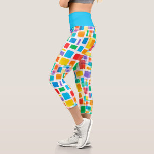 Bright Blue Green Orange Red Purple Art Pattern Capri Leggings